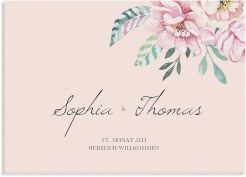 Klick: Details zu Willkommensschild Hochzeit "Blooming" anzeigen Willkommensschild Hochzeit Blooming 70 x 50 cm Leinwand rosa