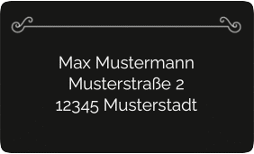 Empfängeretikett Hochzeit Bones 63,5 x 38,1 mm schwarz mit Skelett-Ehepaar im Cartoon-Stil