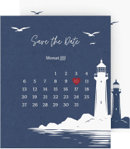 Save the Date-Kalenderblatt Leuchtturm Kalenderblatt-Karte blau
