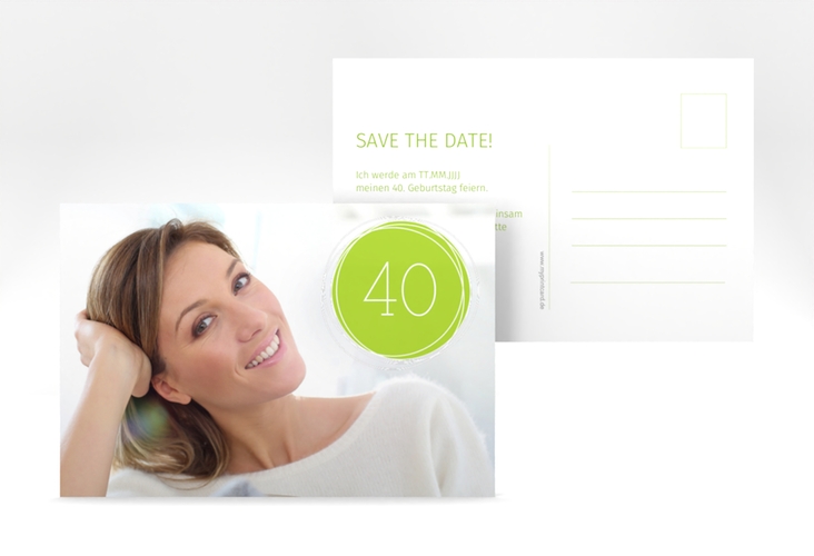 Save the Date-Postkarte Geburtstag Twister A6 Postkarte gruen