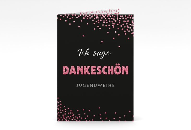Danksagung Jugendweihe Glimmer A6 Klappkarte hoch pink