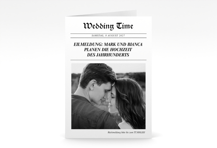 Einladungskarte Hochzeit Wedding Time A6 Klappkarte hoch weiss