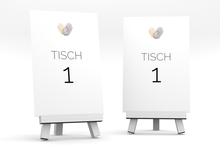 Tischnummer Hochzeit Fingerprint Tischaufsteller beige hochglanz schlicht mit Fingerabdruck-Motiv