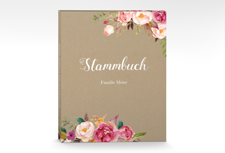 Stammbuch A4 Flowers Stammbuch A4 Kraftpapier mit bunten Aquarell-Blumen