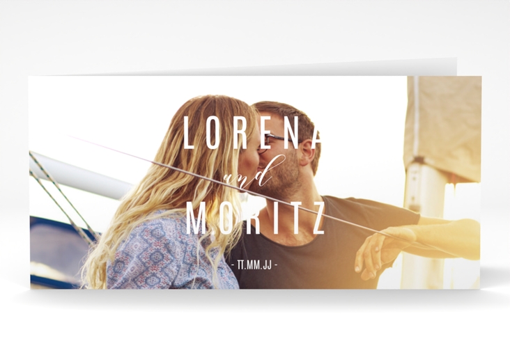 Hochzeitseinladung Memory lange Klappkarte quer