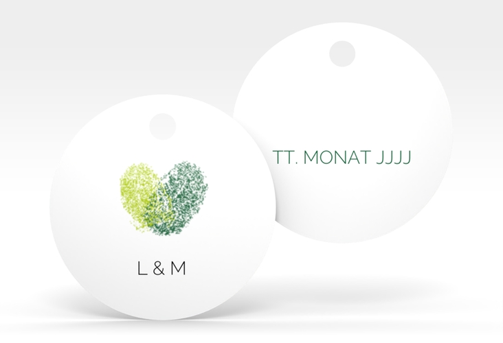 Geschenkanhänger Hochzeit Fingerprint Geschenkanhänger, rund gruen schlicht mit Fingerabdruck-Motiv