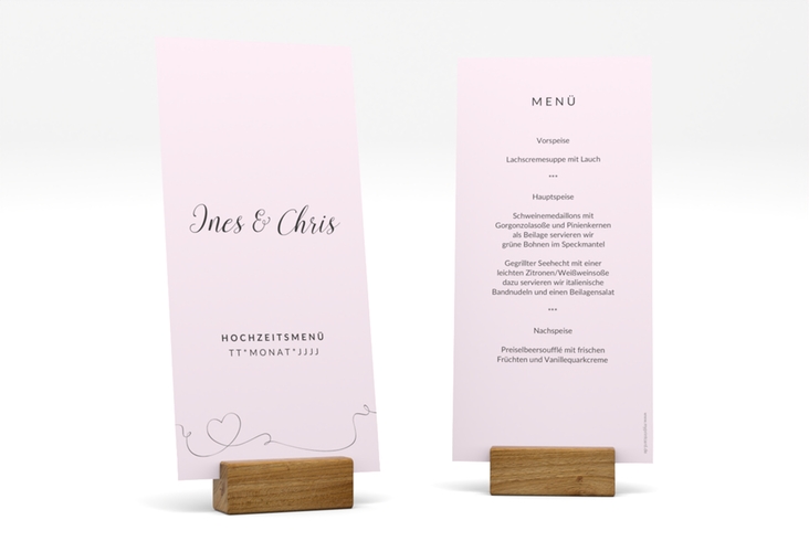 Menükarte Hochzeit Dolce lange Karte hoch rosa