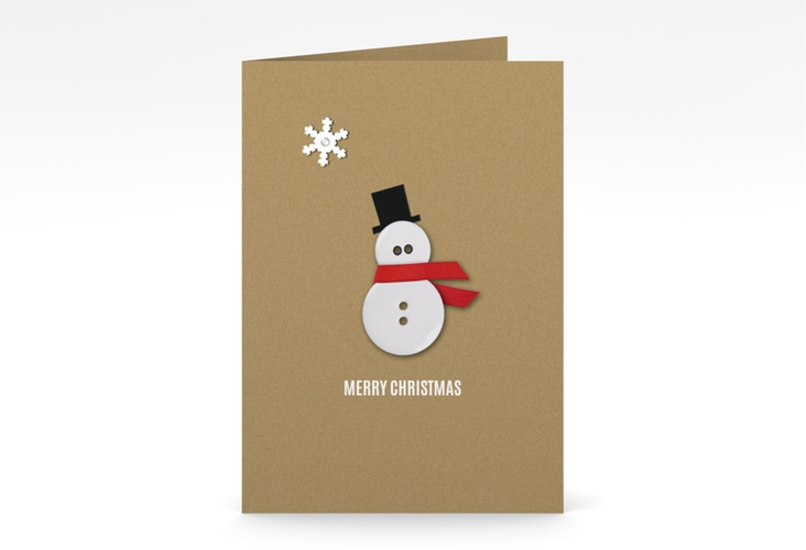 Weihnachtskarte Snowman A6 Klappkarte hoch hochglanz kreativ mit Schneemann aus Knöpfen