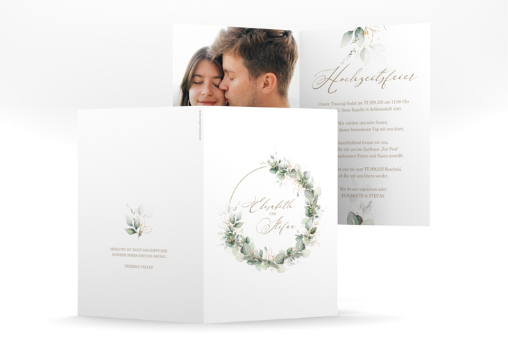 Einladungskarte Hochzeit Selvatica A6 Klappkarte hoch weiss mit Eukalyptus-Kranz