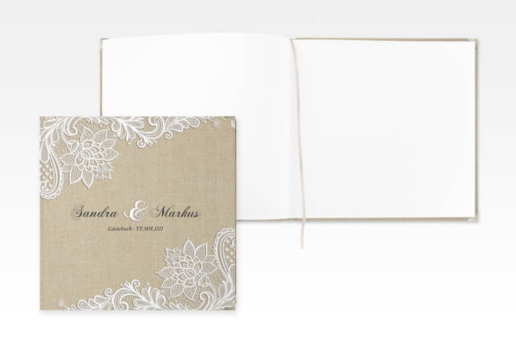Gästebuch Selection Hochzeit Lace Leinen-Hardcover beige in Leinen-Optik mit weißer Spitze