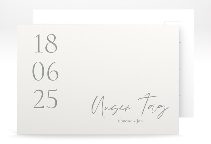 Antwortkarte Hochzeit Day A6 Postkarte weiss mit Datum im minimalistischen Design