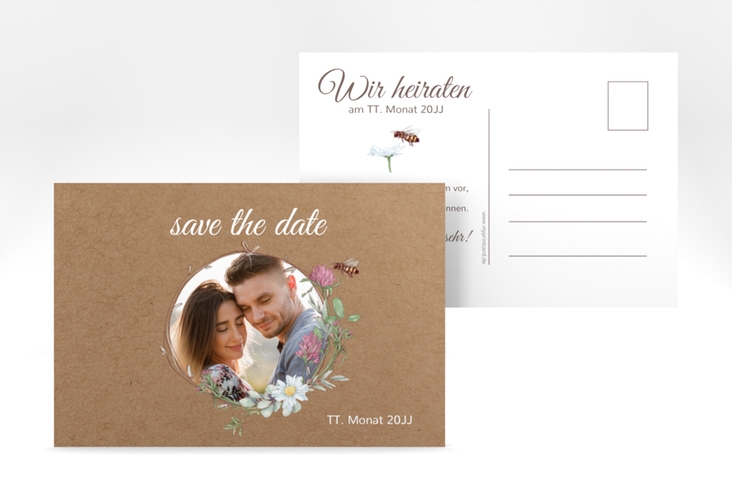 Save the Date-Postkarte Honey A6 Postkarte mit Wiesenblumen und Biene