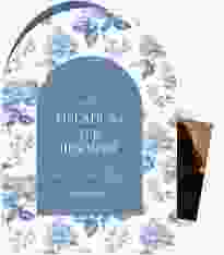 Einladungskarte Hochzeit Blue Floral A6 Bogen-Klappkarte + Foto blau mit blauem Blumenmuster auf weißem Grund