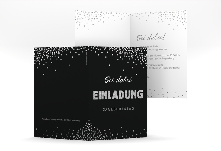 Einladung Geburtstag Glitzer A6 Klappkarte hoch grau