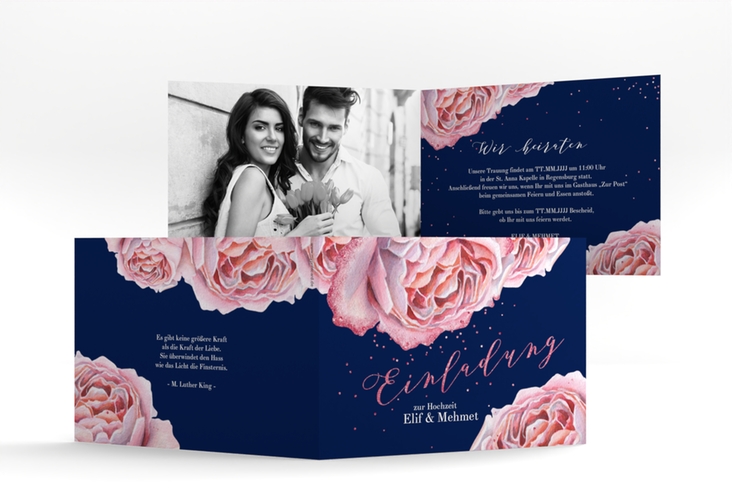 Hochzeitseinladung Cherie A6 Klappkarte quer rosa hochglanz