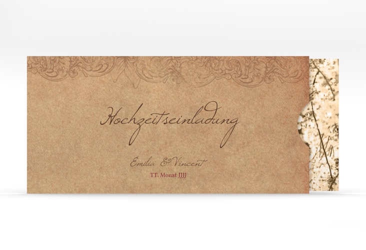 Hochzeitseinladung Fairytale Einsteckkarte braun mit Vintage-Bordüre