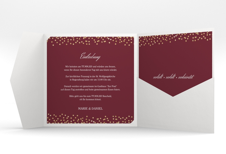 Hochzeitseinladung Glitter Pocketfold rot hochglanz