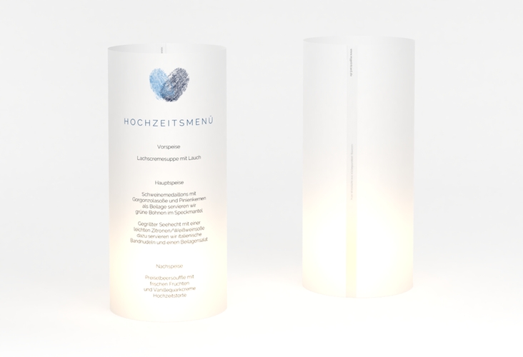 Windlicht Menü Hochzeit "Fingerprint" Windlicht blau schlicht mit Fingerabdruck-Motiv