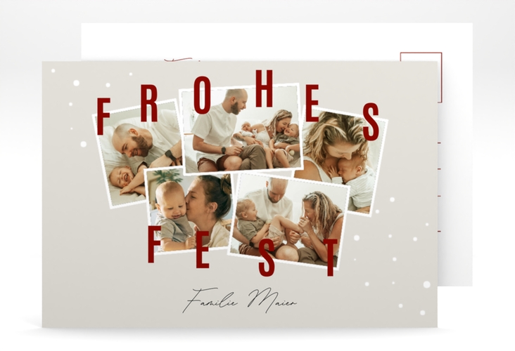 Weihnachtskarte Familienfest A6 Postkarte beige hochglanz