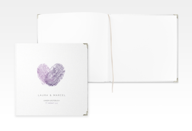 Gästebuch Selection Hochzeit Fingerprint Leinen-Hardcover lila schlicht mit Fingerabdruck-Motiv