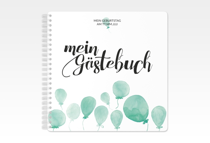 Gästebuch Geburtstag Ballon Ringbindung gruen