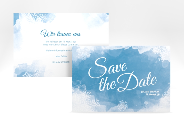 Save the Date-Karte Frozen A6 Karte quer blau hochglanz mit Winter-Design