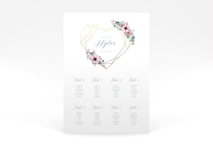 Sitzplan Postet Hochzeit Herzgold 50 x 70 cm Poster weiss