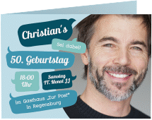 Einladung 50. Geburtstag Whatsup A6 Klappkarte quer blau