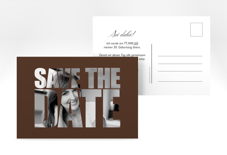Save the Date-Postkarte Geburtstag Jahreszahl A6 Postkarte braun