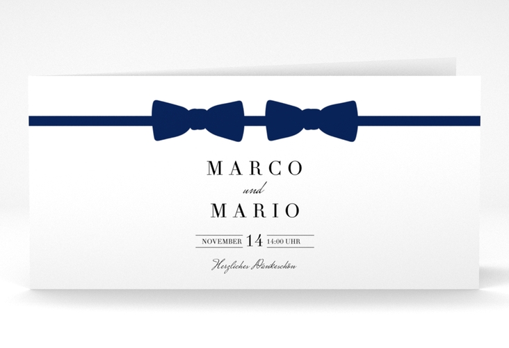 Danksagungskarte Hochzeit Suits lange Klappkarte quer blau