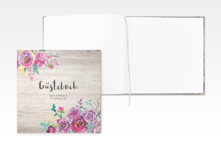 Gästebuch Selection Hochzeit Flourish Leinen-Hardcover weiss mit floraler Bauernmalerei auf Holz