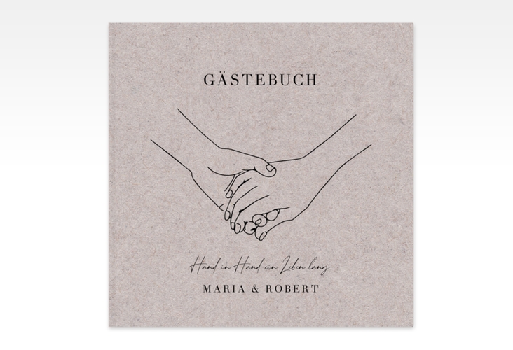 Gästebuch Creation Hands 20 x 20 cm, Hardcover Kraftpapier mit sich haltenden Händen im Monoline-Stil