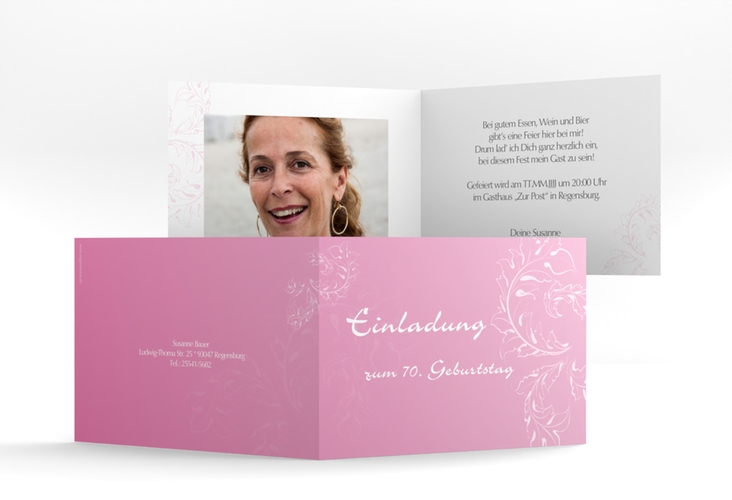 Einladung 70. Geburtstag Peter/Petra A6 Klappkarte quer rosa