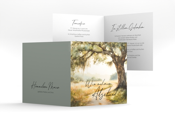 Trauerkarte Fern quadr. Klappkarte gruen