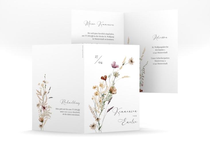 Kommunionseinladung Blumensegen A6 Klappkarte hoch weiss hochglanz