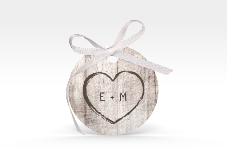 Geschenkanhänger Hochzeit Wood Geschenkanhänger, rund weiss hochglanz