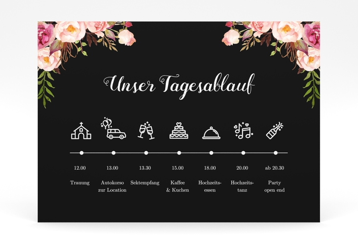Tagesablauf Poster Hochzeit Flowers 70 x 50 cm Poster mit bunten Aquarell-Blumen