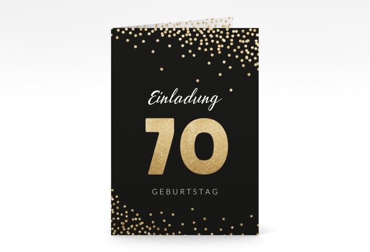 Einladung 70. Geburtstag Glitzer A6 Klappkarte hoch gold hochglanz