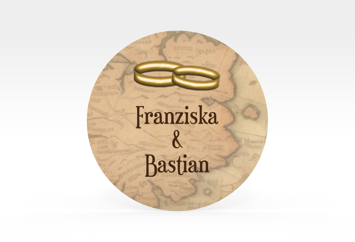 Aufkleber Hochzeit Zwei Ringe Aufkleber, selbstklebend, rund mit Eheringen und Fantasy-Landkarte