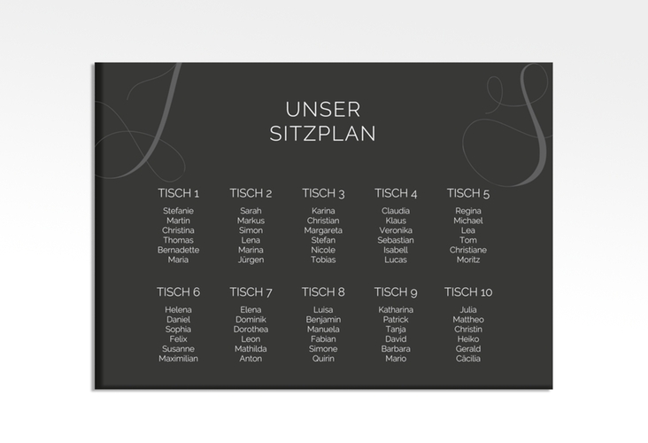 Sitzplan Leinwand Hochzeit Eheschließung 70 x 50 cm Leinwand schwarz