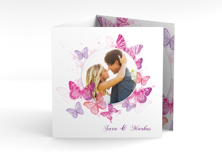 Dankeskarte Hochzeit "Schmetterlinge" Quadr. Karte doppelt pink