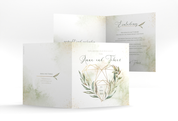 Hochzeitseinladung Heartfelt quadr. Klappkarte weiss hochglanz mit Diamanten im Geometric Design