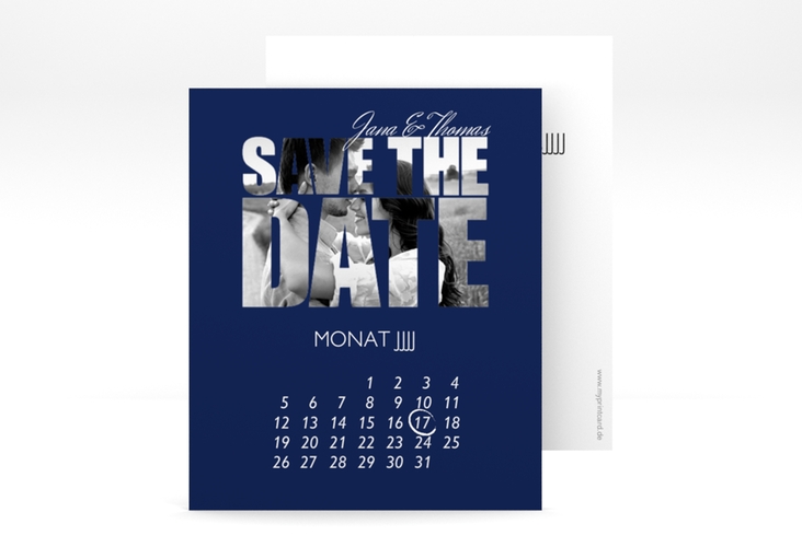 Save the Date-Kalenderblatt Letters Kalenderblatt-Karte blau hochglanz