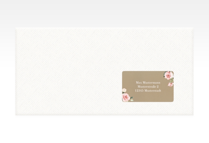 Empfängeretikett Hochzeit Graceful 63,5 x 38,1 mm Kraftpapier mit Rosenblüten in Rosa und Weiß