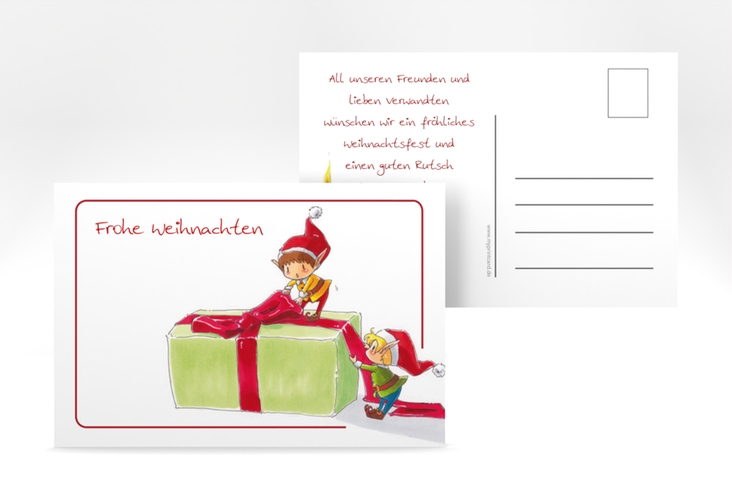 Weihnachtskarte Kobold A6 Postkarte hochglanz mit Weihnachtselfen