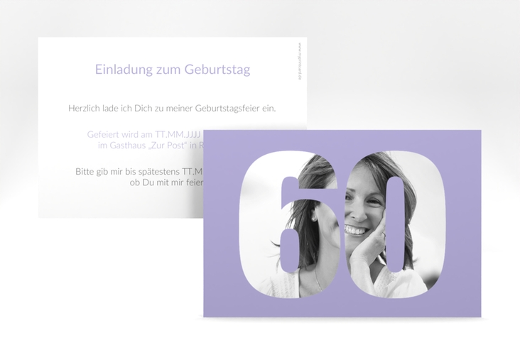 Einladung 60. Geburtstag Numbers A6 Karte quer flieder
