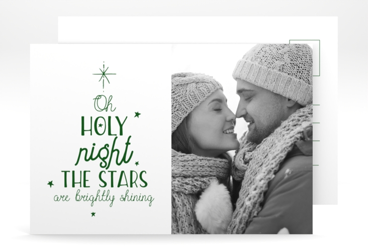 Weihnachtskarte Winterhimmel A6 Postkarte gruen mit Liedtext und Foto