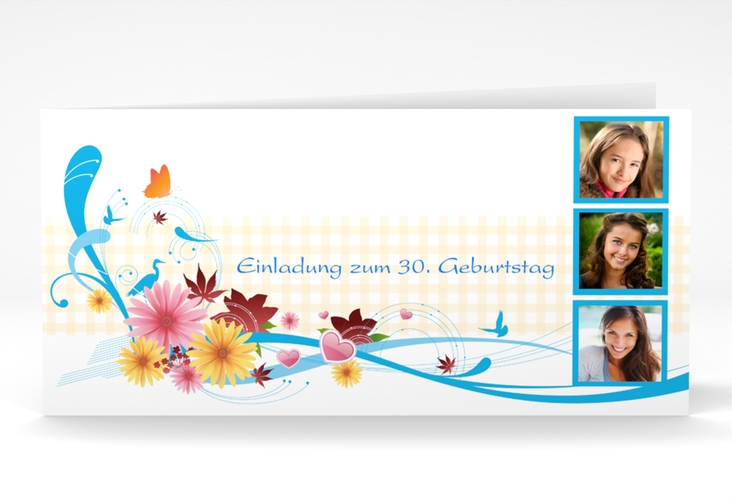 Einladung 30. Geburtstag Elisabeth lange Klappkarte quer