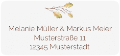 Klick: Details zu Absenderetikett Hochzeit "Herbsthochzeit" anzeigen Absenderetikett Hochzeit "Herbsthochzeit" 45,7 x 21,2 mm weiss