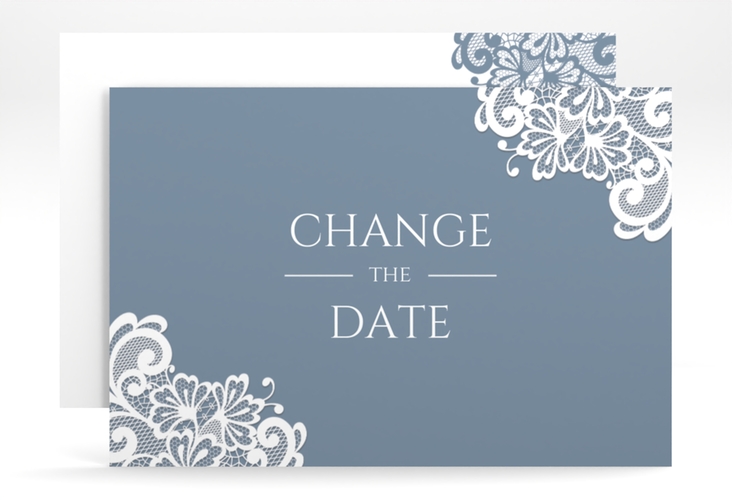 Change the Date-Karte Vintage A6 Karte quer blau hochglanz mit floraler Spitze